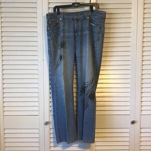 Embroidered Blue Boot Cut Jeans